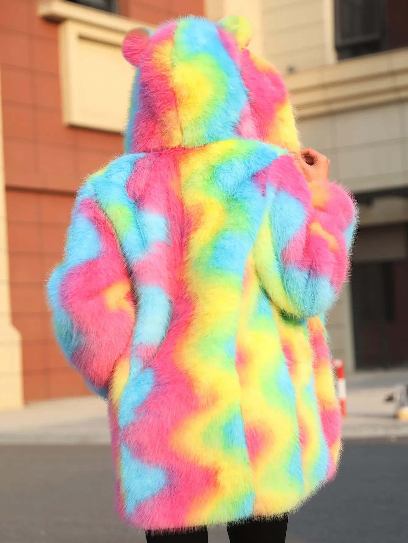 New Colorful Personalized Faux Fur Coat Women's Fall And Winter Hooded Thick High Quality Faux Fur Coat