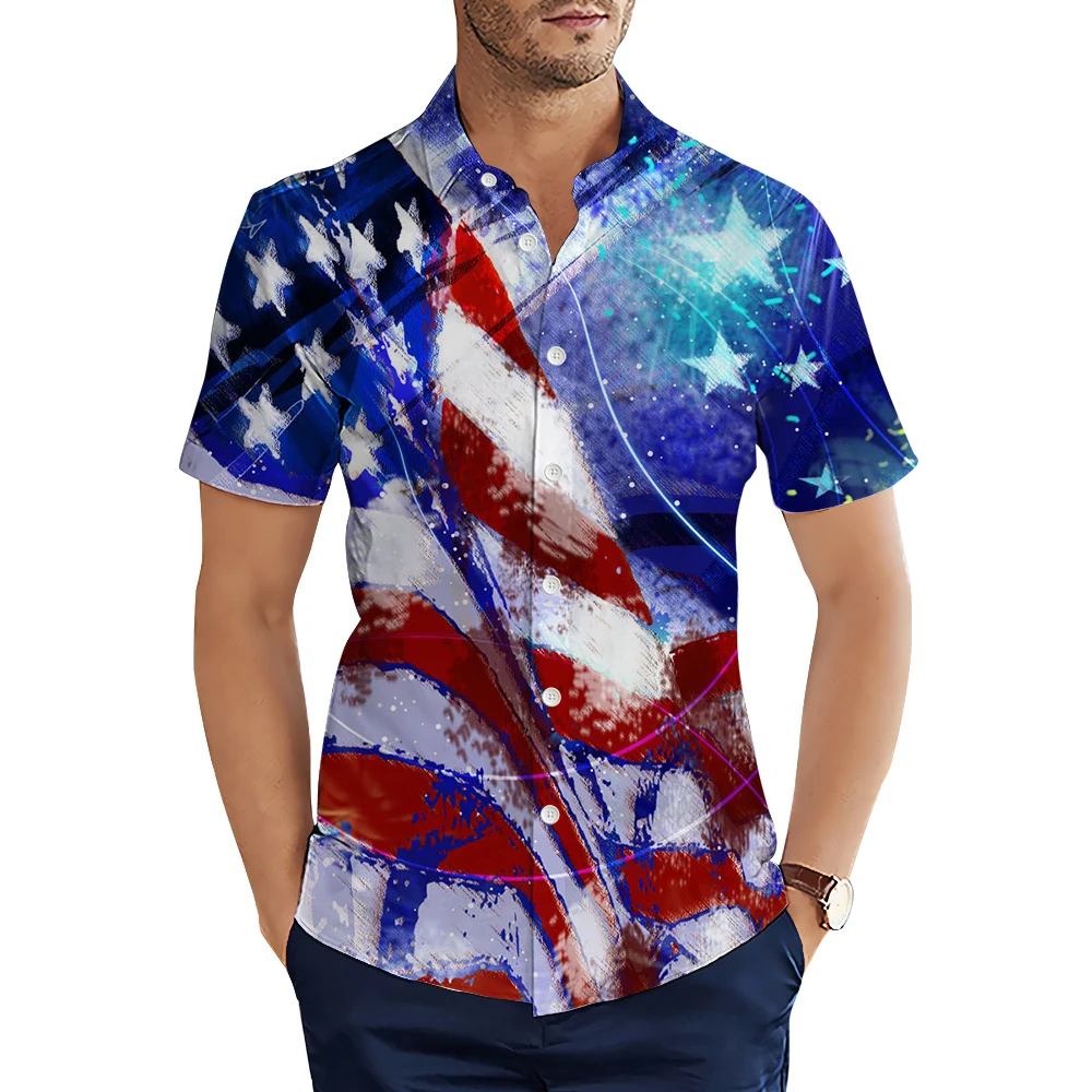 HXAmerican Flag Men's Shirts Independence Day Statue of Liberty 3D Printed Casual Shirt Short Sleeve Shirts Men Clothing