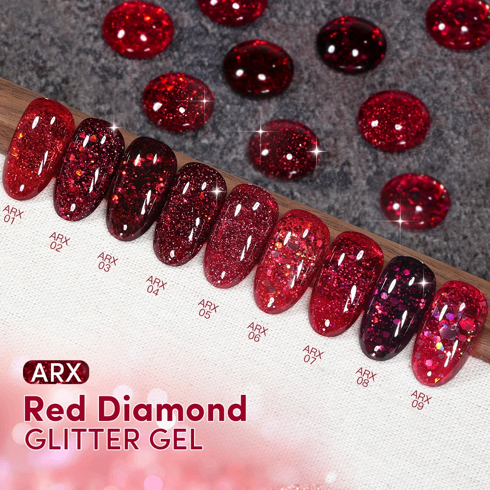 كما 15 مللي بريق الأحمر هلام طلاء الأظافر كريستال الترتر شبه دائم نقع قبالة الأشعة فوق البنفسجية هلام الورنيش مسمار الفن مانيكير قاعدة معطف فوقي فيرنيس #6