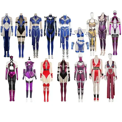 A888Mortal Cos Kombat Kitana Mileena Cosplay Costume Female Roleplay Tops Pants Fantasia Halloween Carnival WJWC6A