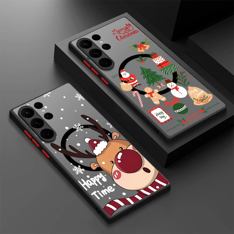 Weihnachten Schneemann Elch Telefon Fall Für Samsung Galaxy S25 S24 FE S25 Rand S24 S23 S22 Ultra Plus Magnetische Für Magsafe Hard Cover