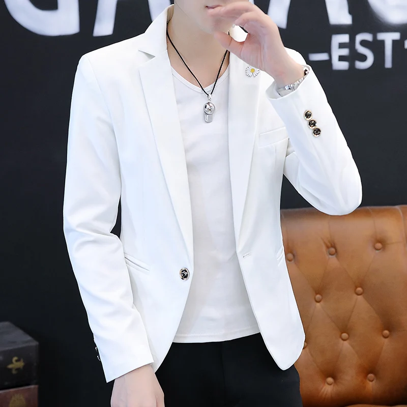 

Pure Color Men's Slim Fit Casual Suit Jaet Spring Autumn White Faionable Single Piece Top Quali Polyester Fiber