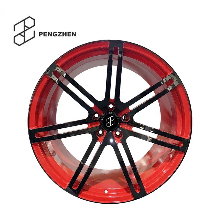 Pengzhen 20 inch Gloss Black 5x112 Multi Spoke Red Hub Monoblock Forged Car Alloy Rims Wheel for JEEP Wrangler