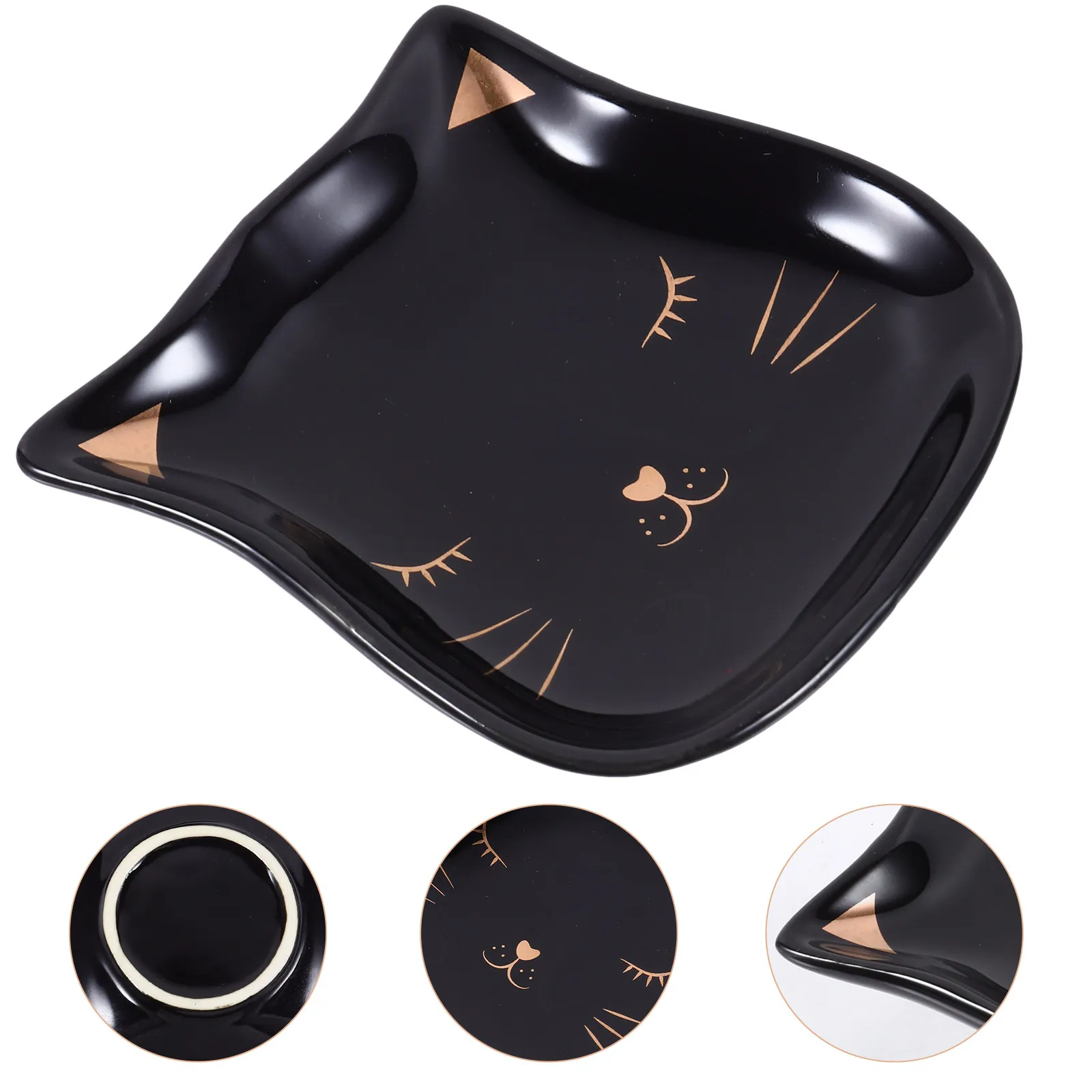 2Pcs Fashion Ceramic Jewelry Storage Plate Cat Motif Stylish Trinket Tray for Necklace Earrings Ring Bracelet Lipstick Perfume