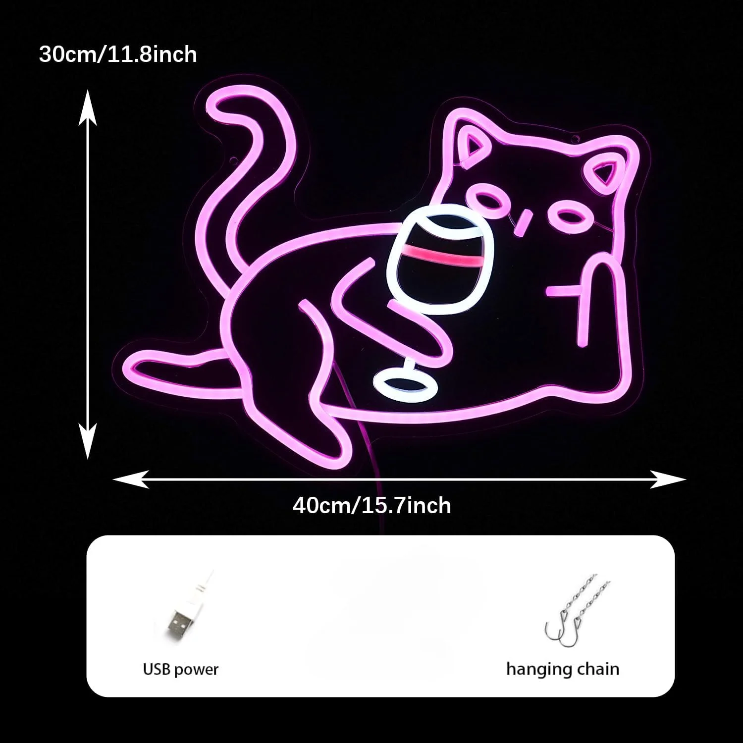 Playful Cat Neon Sign LED Wall Art USB Powered Cute Kitten Pose Bedroom Kids Room Pet Lover Vanity Desk Cozy Corner Decor