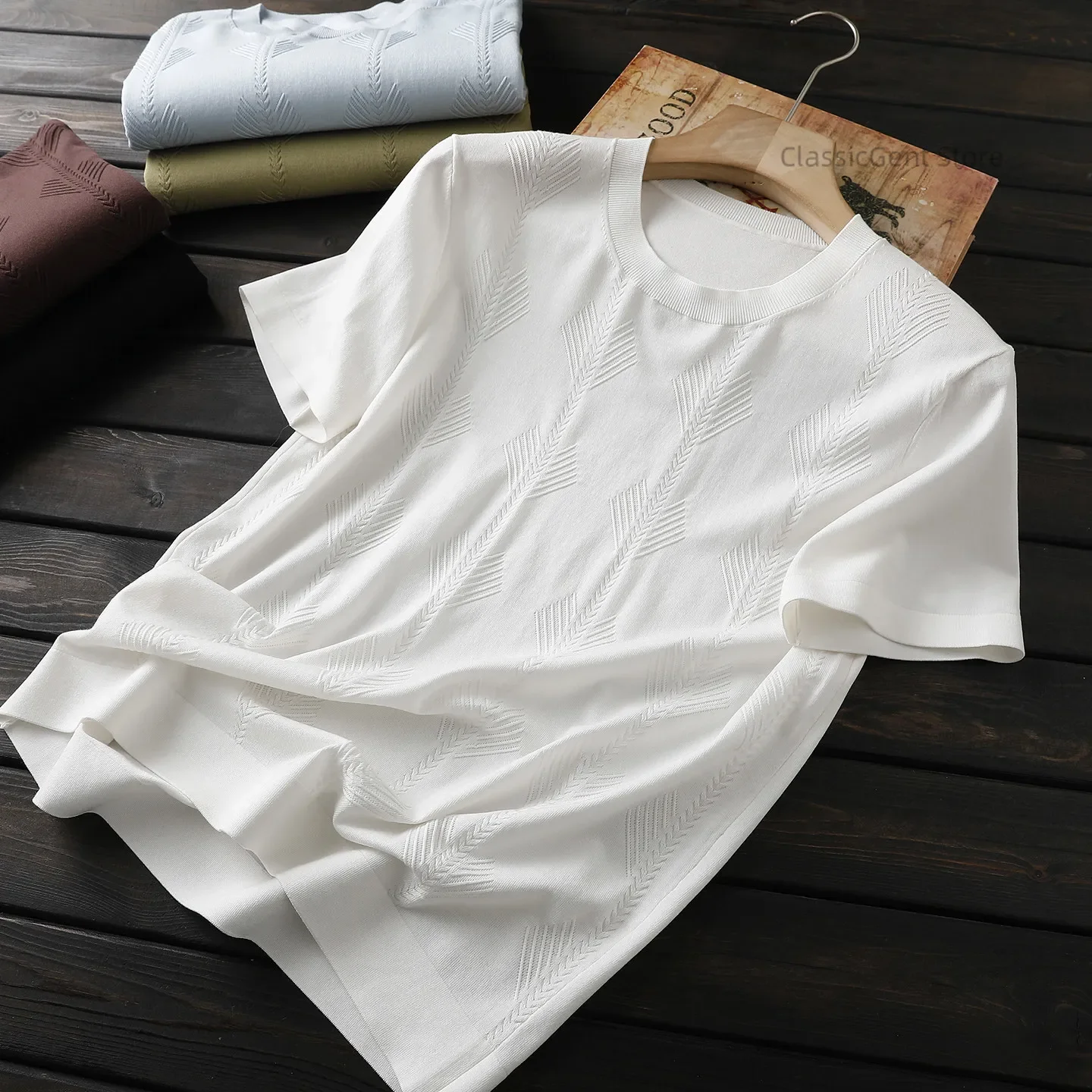 Italian Luxury Men's Summer Crew Neck Jacquard Knitted Short Sleeve T-Shirt