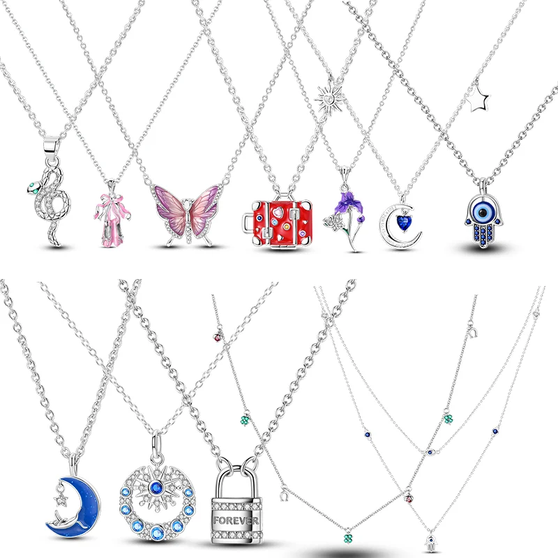 Neue Halskette aus 925er-Sterlingsilber, Original-Zirkon, Herz, Schmetterling, Sonnenblume, Anhänger, Halskette für Frauen, Geschenk, Party-Schmuck – Detail 2