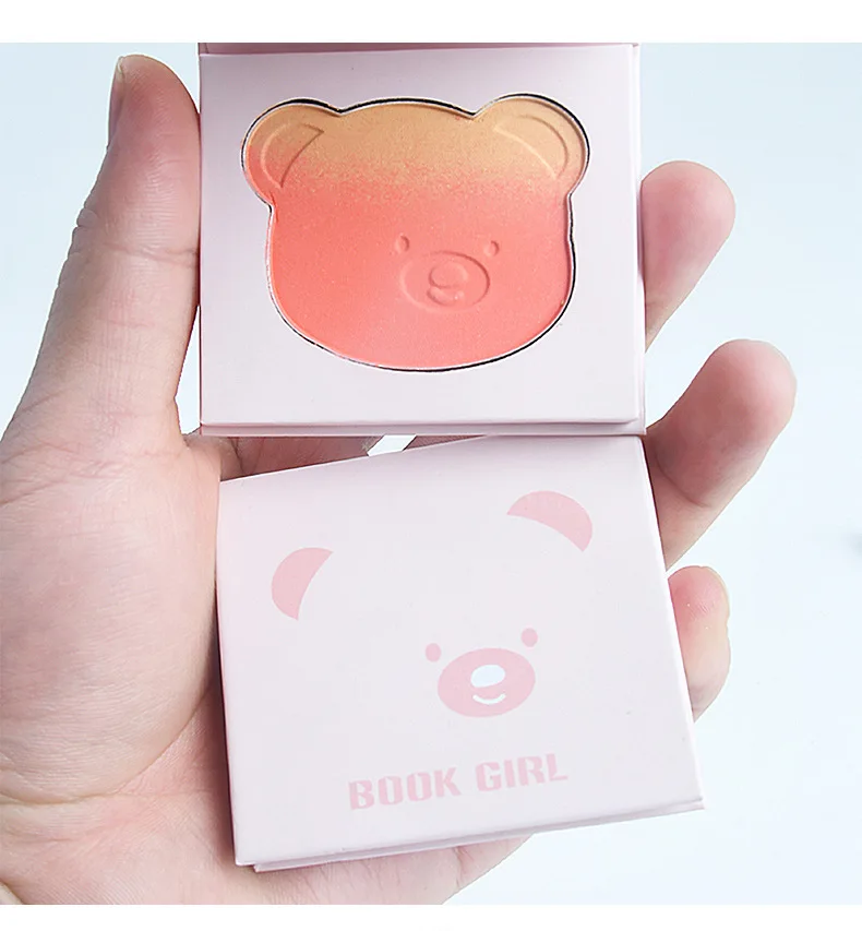 Pink Bear Gradient Blush Pallete 3 Color Peach Face Mineral Pigment Cheek Blusher Powder Makeup Contour Shadow Cute Pink Blusher