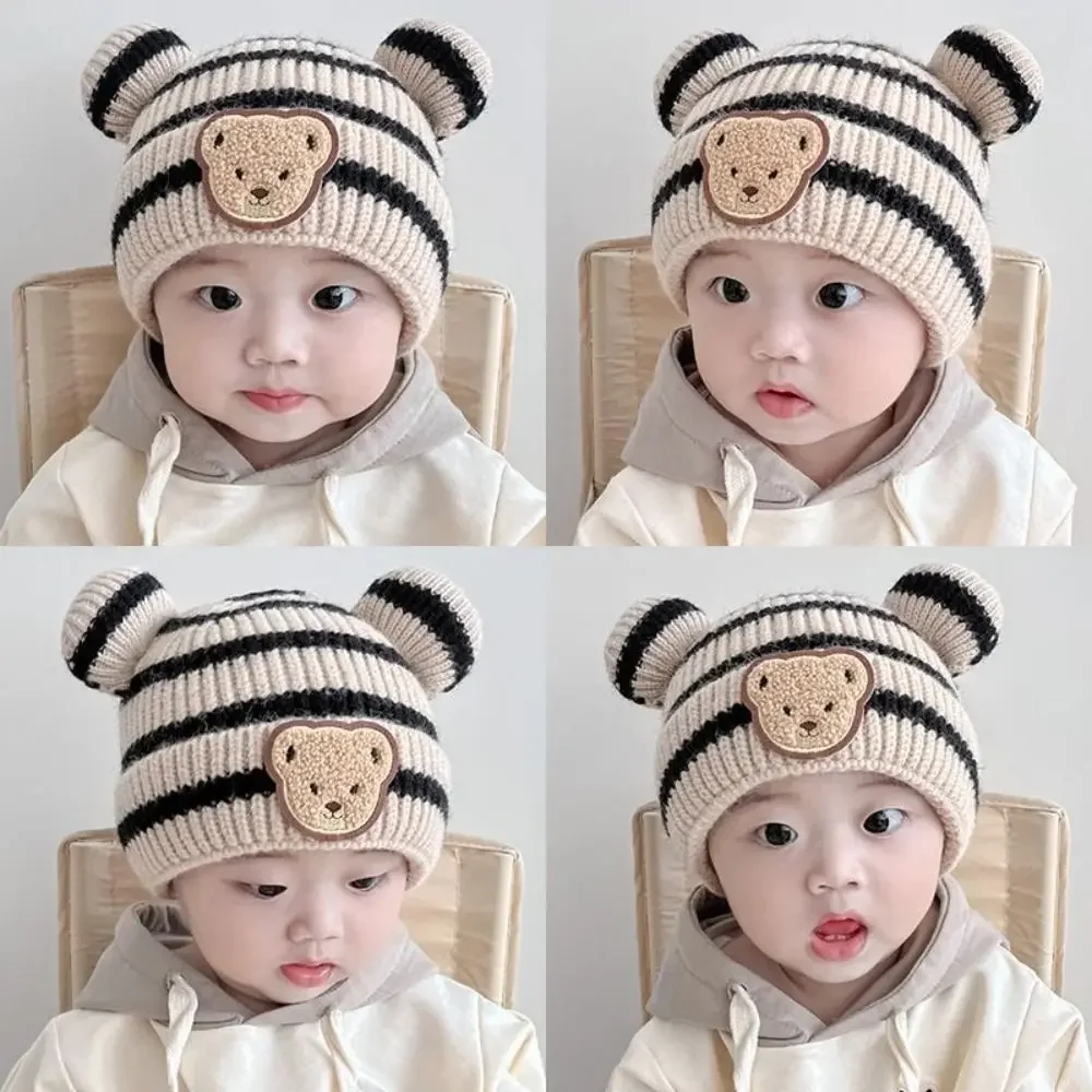 Japanese Cartoon Bear Knitted Hat Wool Thermal Hat Baby Beanie Cap Skullies Solid Color Kids Crochet Hats Toddler