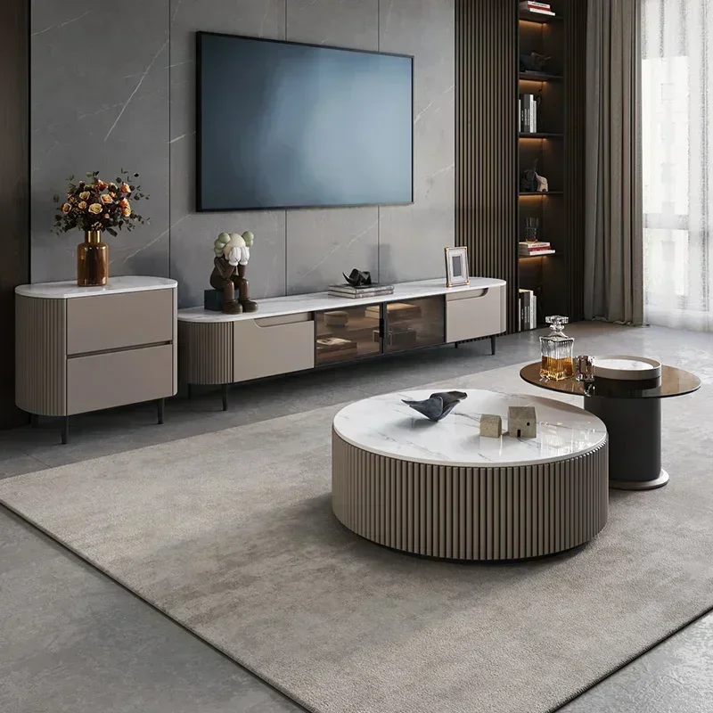 مجموعات صغيرة منخفضة طاولة صغيرة الحد الأدنى تصميم دائري التصميم الحديث طاولة رخامية نمط زجاجي ميسا مساعد صالون أثاث المنزل