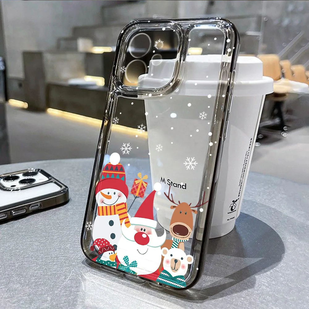 Winter Christmas Clear Phone Case For iPhone 16 Pro Case Funda iPhone 13 11 12 14 15 Pro Max X XR XS 7 8 Plus SE 2020 Soft Cover