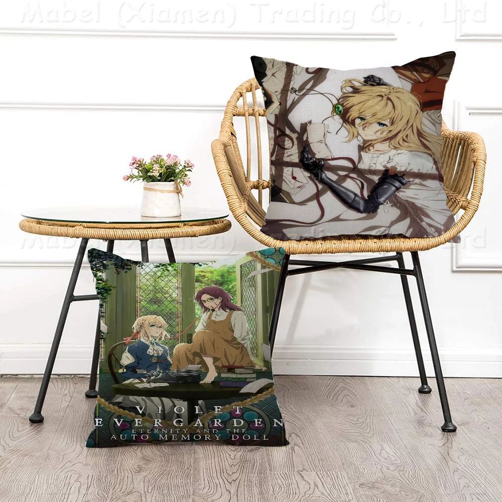 Violet Evergarden Anime Cushion Cover Car Throw Pillow Case For Sofa Car Christmas Gift 40x40cm 45x45cm