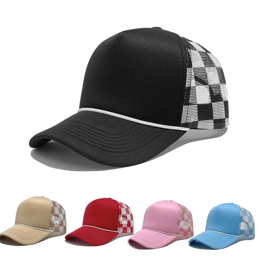 Light board checkerboard pattern sponge baseball cap men women outdoor mesh cap casual High quality summer sun trucker hat