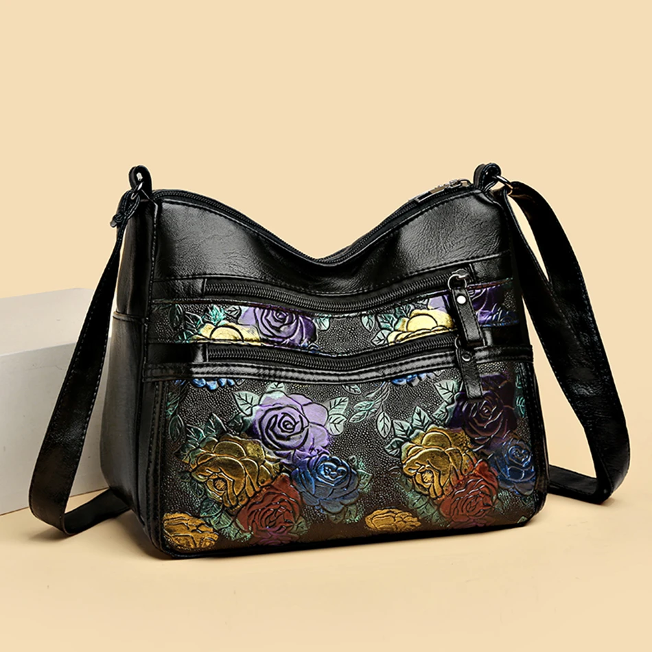 Luxury Designer Ladies Casual Shoulder Crossbody Bags 2024 Fashion Trendy PU Women Flower Messenger Bags Handbags and Purses Sac