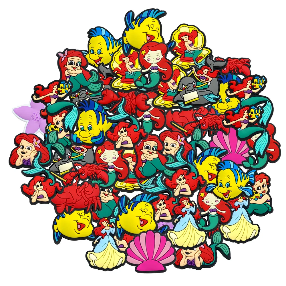 

1-50pcs Disney Mermaid Cartoon Shoe Charms accessories for Clog Sandals for Party Favor Gift for Adults Sandals Decorations