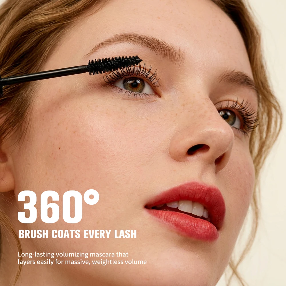 Volumizing & Curling Mascara Long Wearing Waterproof Smudge Proof Non Clumpy Dense Spiral Brush For Thick Lash Effect