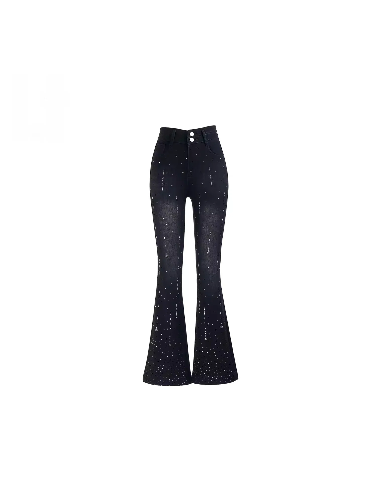 

Retro American Rhinestone Denim Jeans Women's Spring Summer New High Waist Slimming Hot Girl Bla Flared Pants