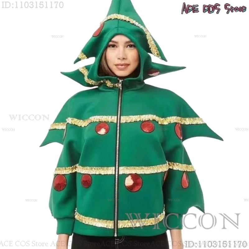 Costume d'arbre de Noël pour hommes et femmes, manteau à capuche à manches longues, vêtements de cosplay, tenue de vacances enrichie, cadeau drôle