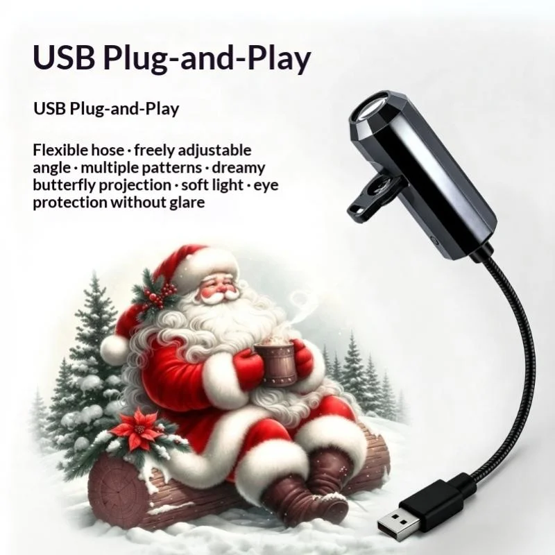 USB Powered Xmas LED Projector Light With 6 Interchangeable Slides For Indoor Party Home Bedroom Decor