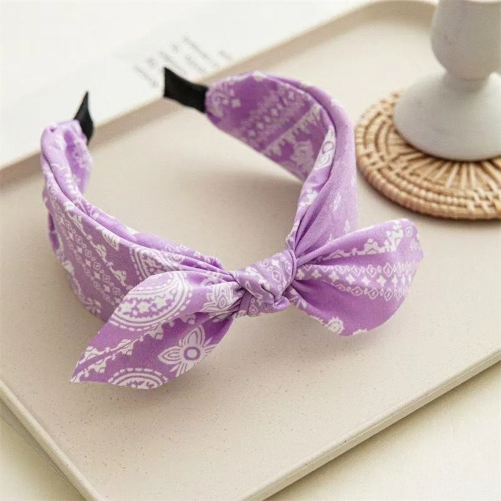 Bow Knot Women's Wide Headband Printed Cross Retro Polka Dot Hairband Korean Style Rabbit Ear Hair Hoop Headwear