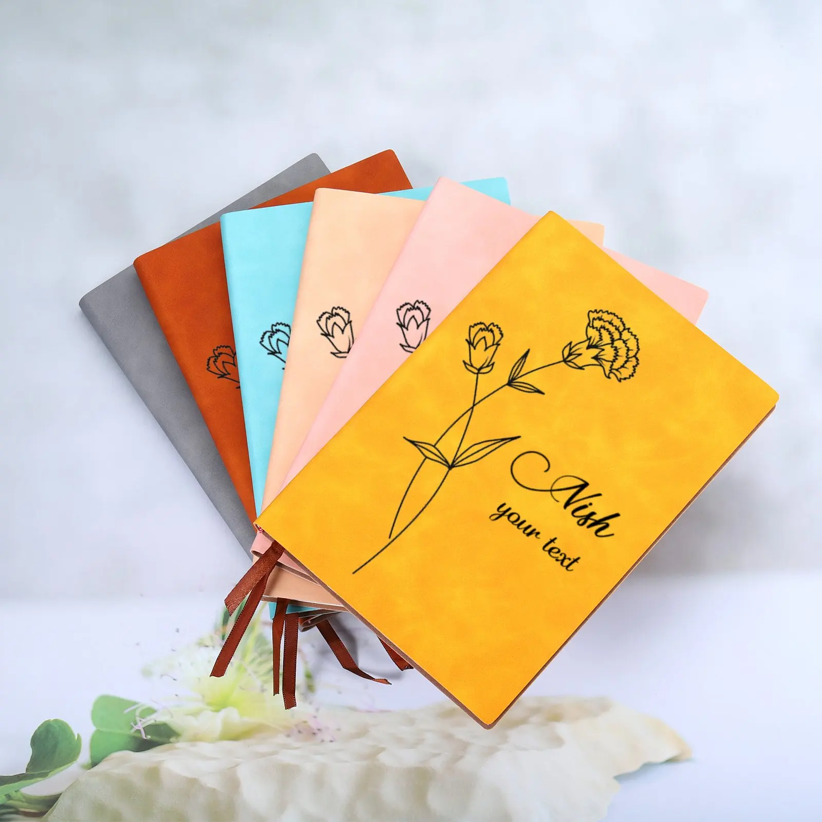 

Personalized Custom Birth Flower Notebook Custom Name Text Journal Anniversary Birthday Gift Leather Notepad Stationery Supplies