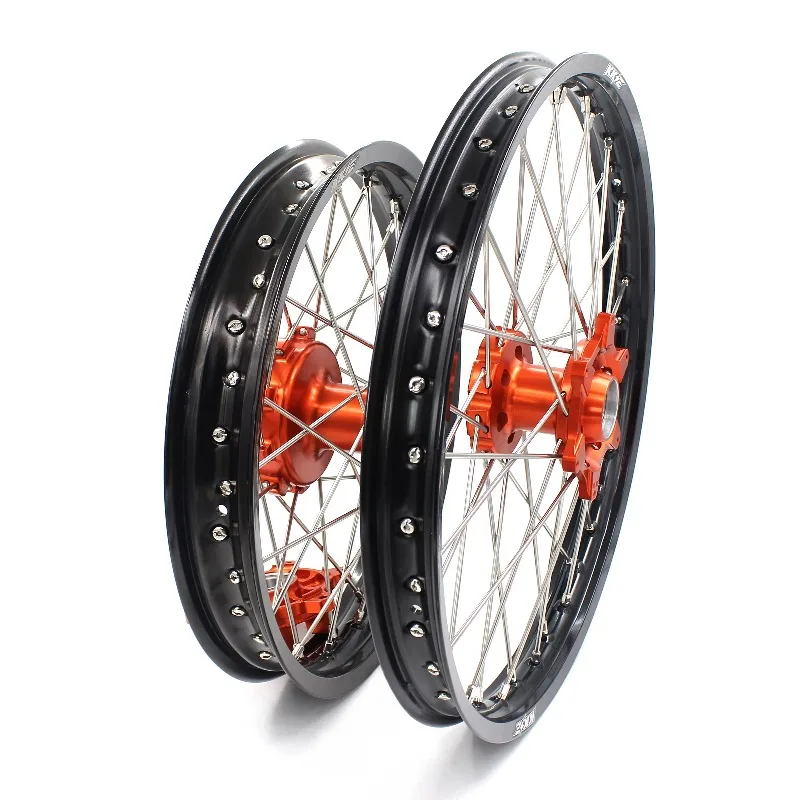 

【2025】 21/18 Enduro Cush Drive Wheels Rims Set Compatible for KTM EXC XCF SXF 125 250 450 530 Aluminium Anodized Orange Hub
