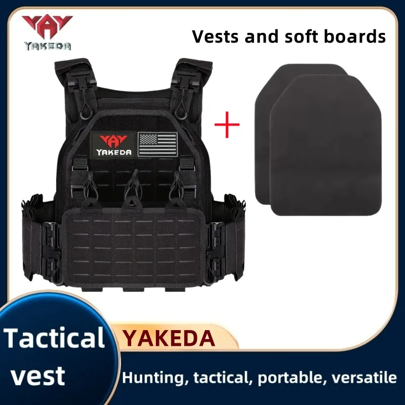 Chaleco táctico YAKEDA 6094, chaleco de transporte de equipo negro de caza al aire libre con corte láser ligero desmontable rápido de alta calidad