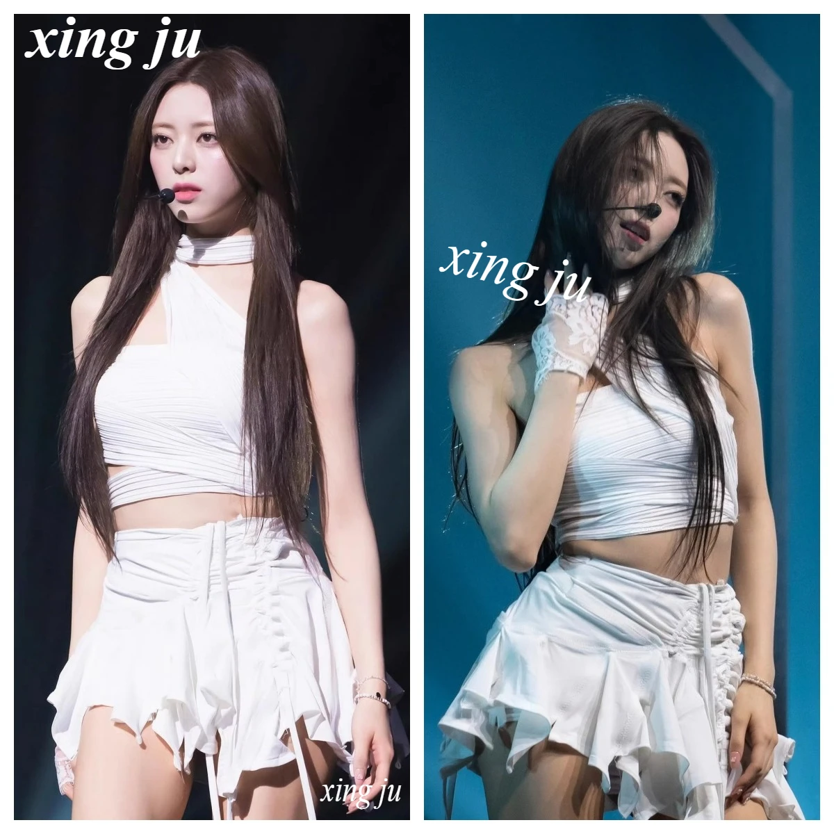

Kpop Korean Singer Sexy White Halter Short Tops Irregular Lace-up Skirt Women Jazz Dance Outfits Stage Hip Hop Dance Costumes