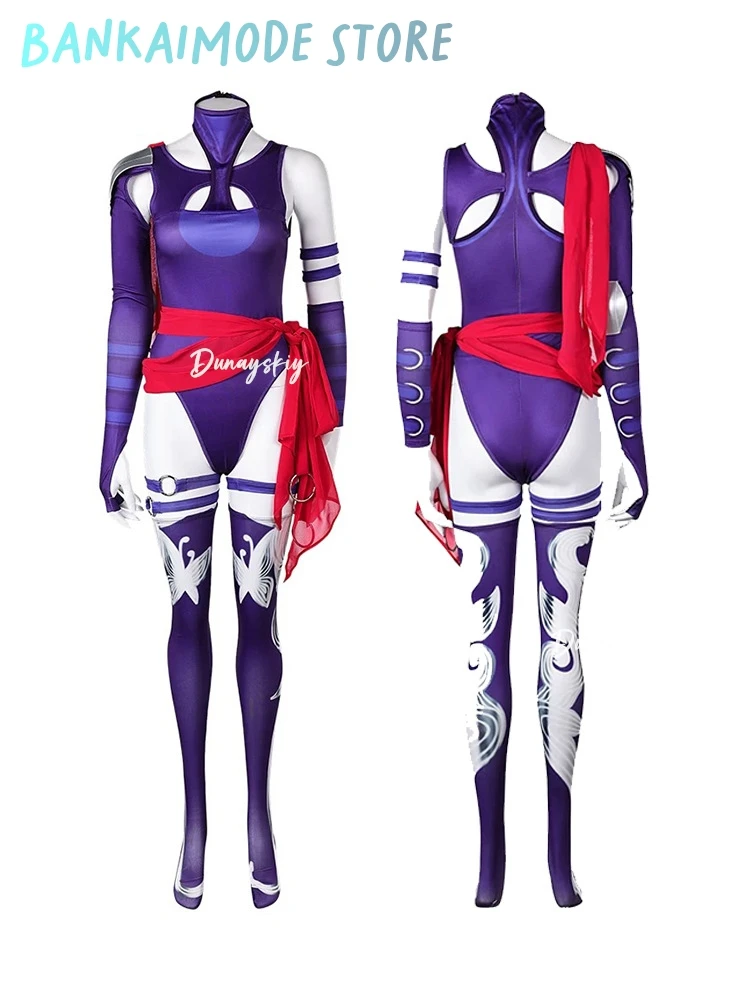Mv Rivals Psylocke Sai Cosplay fantasía disfraz peluca guantes mono calcetines disfraz para mujeres adulto Halloween traje de fiesta de Carnaval