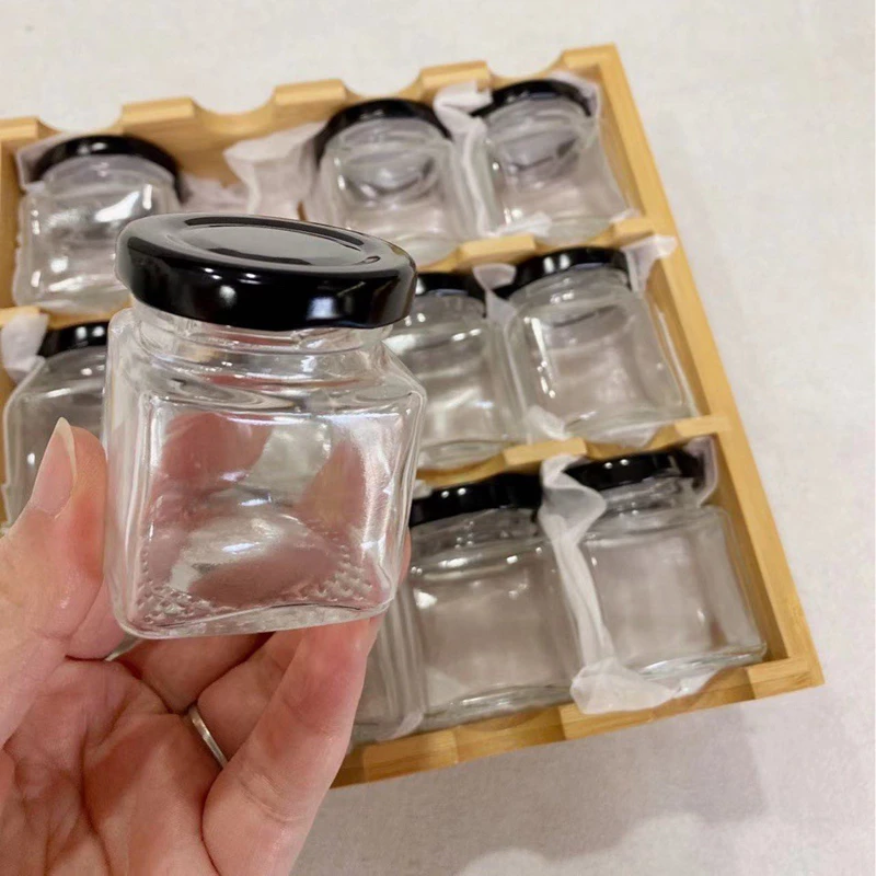 Glass Storage Jars with Bamboo Bracket, Seasoning Tank, Sealed Glass Bottle, Kitchen Bottle, 50ml, 12 Units