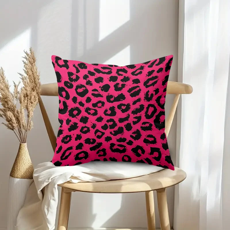 1pc Hot Pink Black Leopard Print Throw Pillow Cover, Suitable for Sofa, Bedroom, Living Room, a Unique Gift for Fashion Lovers.
