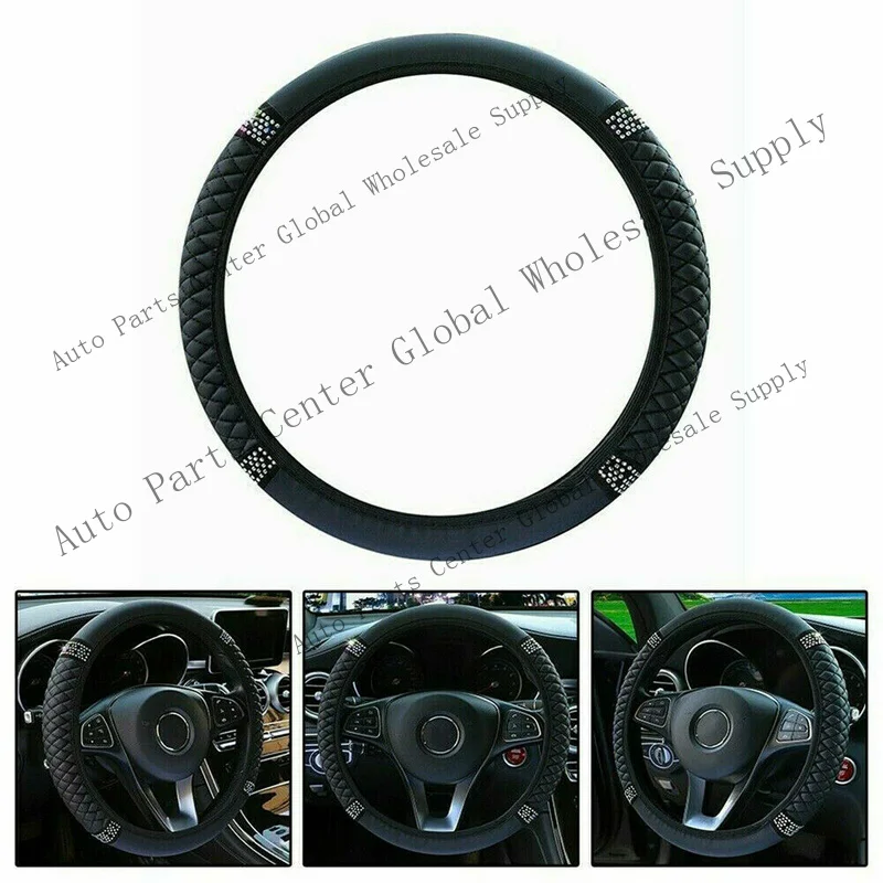 L+ Breathable PU Leather Diamond Car Steering Wheel Cover Accessories For 15,039;,039;/38cm 2