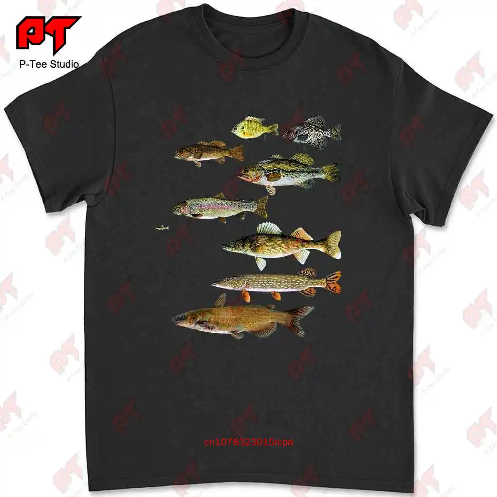 Fish Fishing, Crappie Walleye Bass Trout Catfish Minnow T-shirt AQZ5