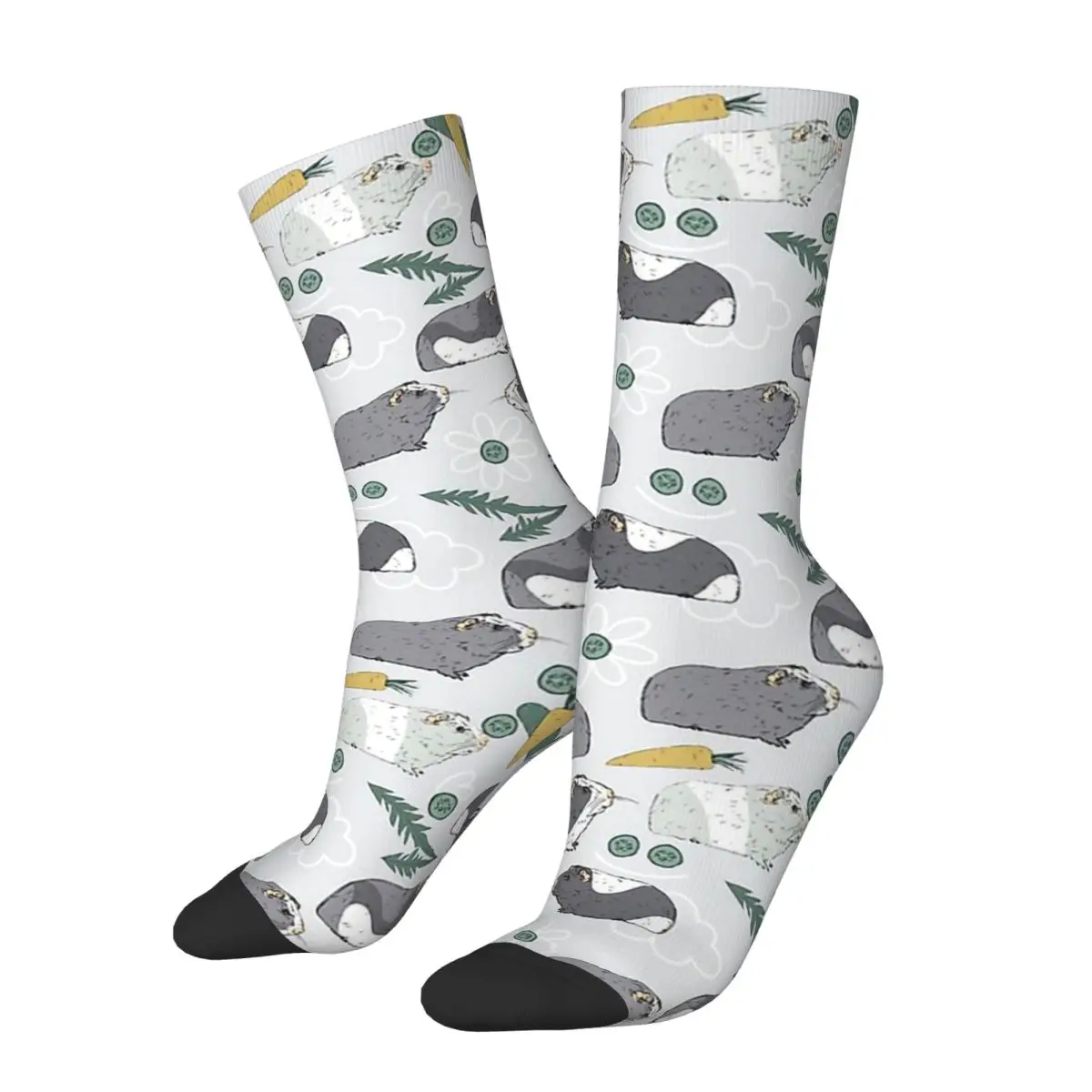 Guinea Pigs With Cucumber Carrot On Grey Capybara Unisex Winter Socks Warm Happy Socks Street Style Crazy Sock