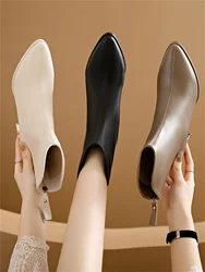 Autumn And Winter Fashion New Sexy Square Heel Warm Back Zipper Daily Velvet Pointed Toe Comfortable Women's Short Boots