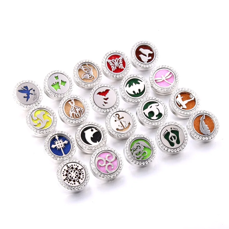 10pcs/lot Mixed Aromatherapy 18mm Metal Snap Buttons Jewelry Random 50 Designs Ginger Crystal Snap Fit Snap Jewelry Bracelet