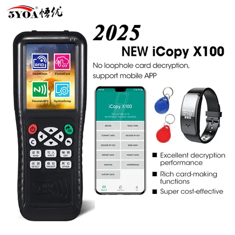 5YOA NFC Smart Card Reader Writer RFID Copier 125KHz 13.56MHz USB Fob Programmer Copy Encrypted Key With Voice Broadcast X100