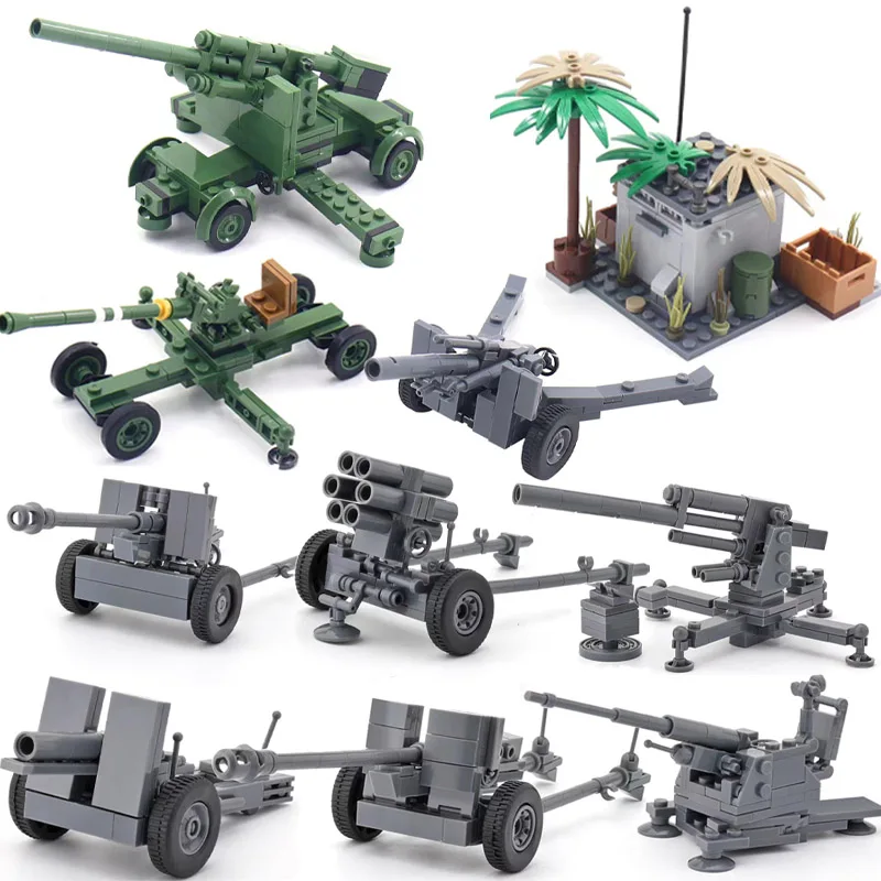 Military Series USA Battle Gun Cannon Building Blocks WW2 German Anti-aircraft Rocket Army Soldier Weapon Bricks Kids Toys