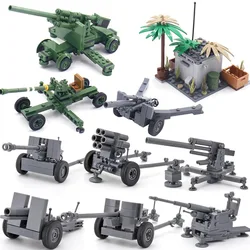 Military Series USA Battle Gun Cannon Building Blocks WW2 German Anti-aircraft Rocket Army Soldier Figures Bricks Kids Toys