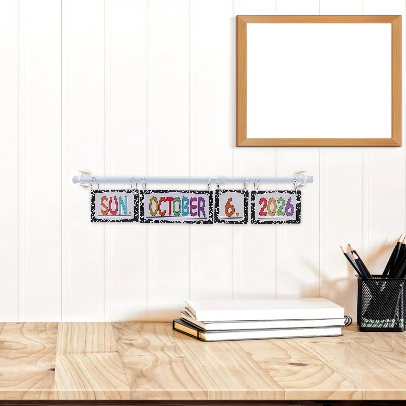 

Набор для оформления класса: календарь-доска с откидными карточками, регулируемым держателем, датированными карточками и разноцветными пастельными листьями