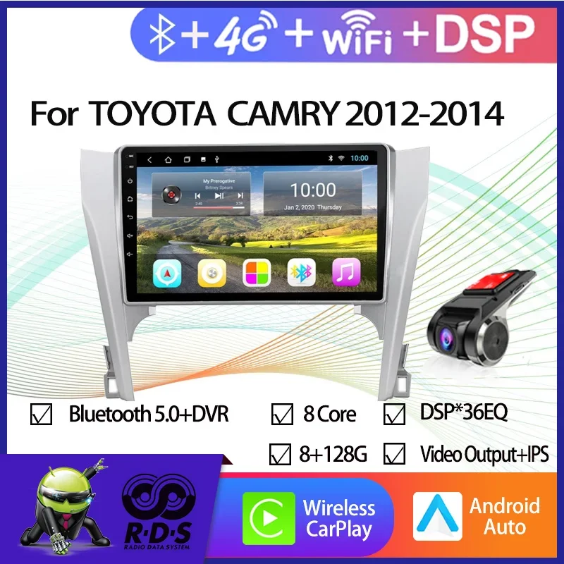Android 11 octa núcleo navegação gps do carro para toyota camry 2012-2014/arôn 2012-rádio do carro com bluetooth wifi 4g dsp carplay