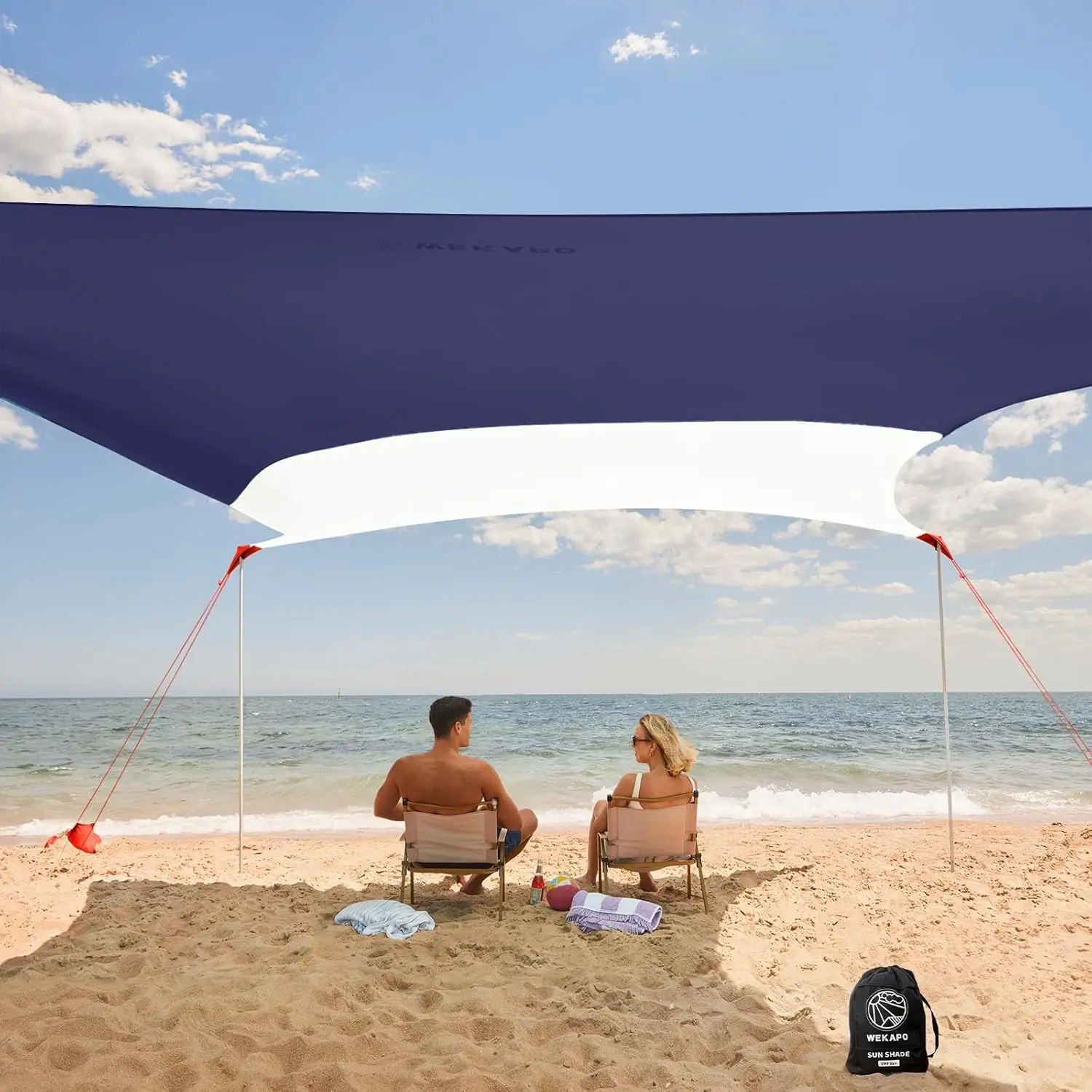 

Beach Shade Canopy, 10x10 FT Beach Tent Sun Shelter with 4 Poles, Large Sand Shovel and Ground Pegs, UPF 50+ Outdoor Shade