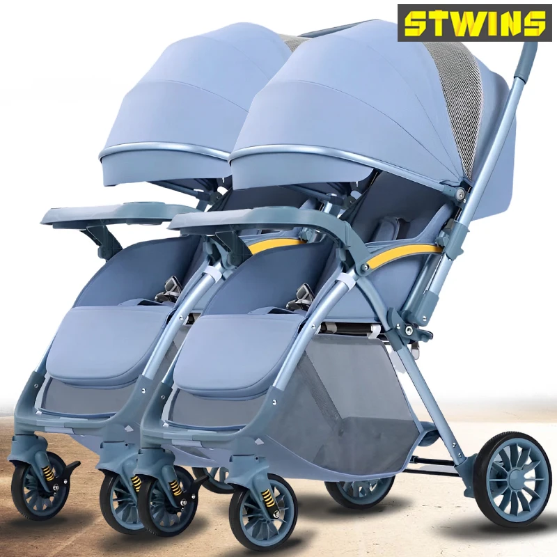 Detachable combination twin stroller two-way sitting can lie down light folding newborn double child stroller