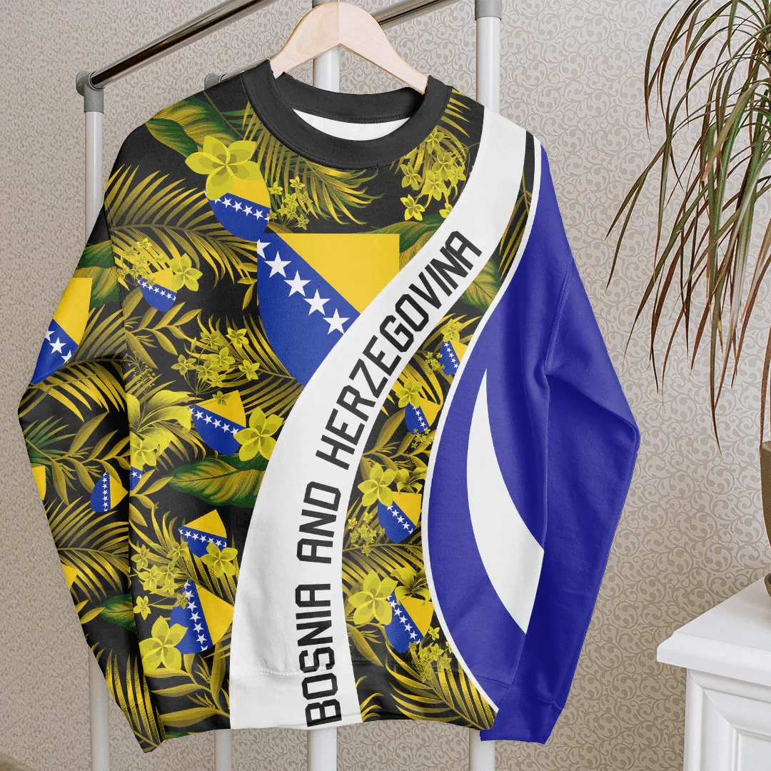 Bosnia And Herzegovina Flag Map Graphic Sweatshirts Fashion Women Sweater Casual Male Daily Autumn Crewneck Pullovers Tracksuit