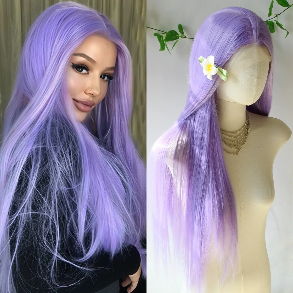 

Светло-фиолетовый прямой парик фронта шнурка 13x4 HD прозрачный синтетический бесклеевой предварительно выщипанный высокое качество вечерние косплей для женщин