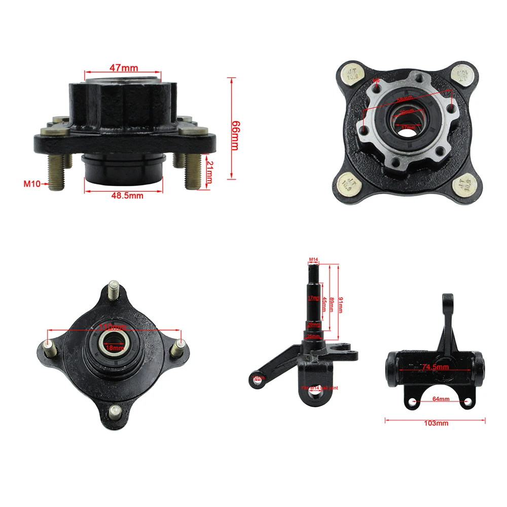 Front Steering Knuckle Spindle Wheel Hub Brake Disc Kit for 110cc 125cc 150cc 200cc 250cc Go Kart ATV Quad Buggy