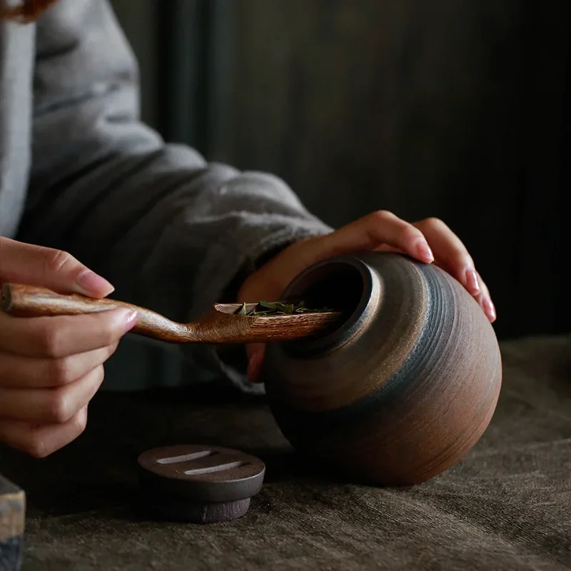 Earthenware Tea Manual Vintage Ceramic Sealed Storage Cha Guan Pu Er Guan Tea Jar Tea Storage Travel Tea Accessories Ceramic Jar