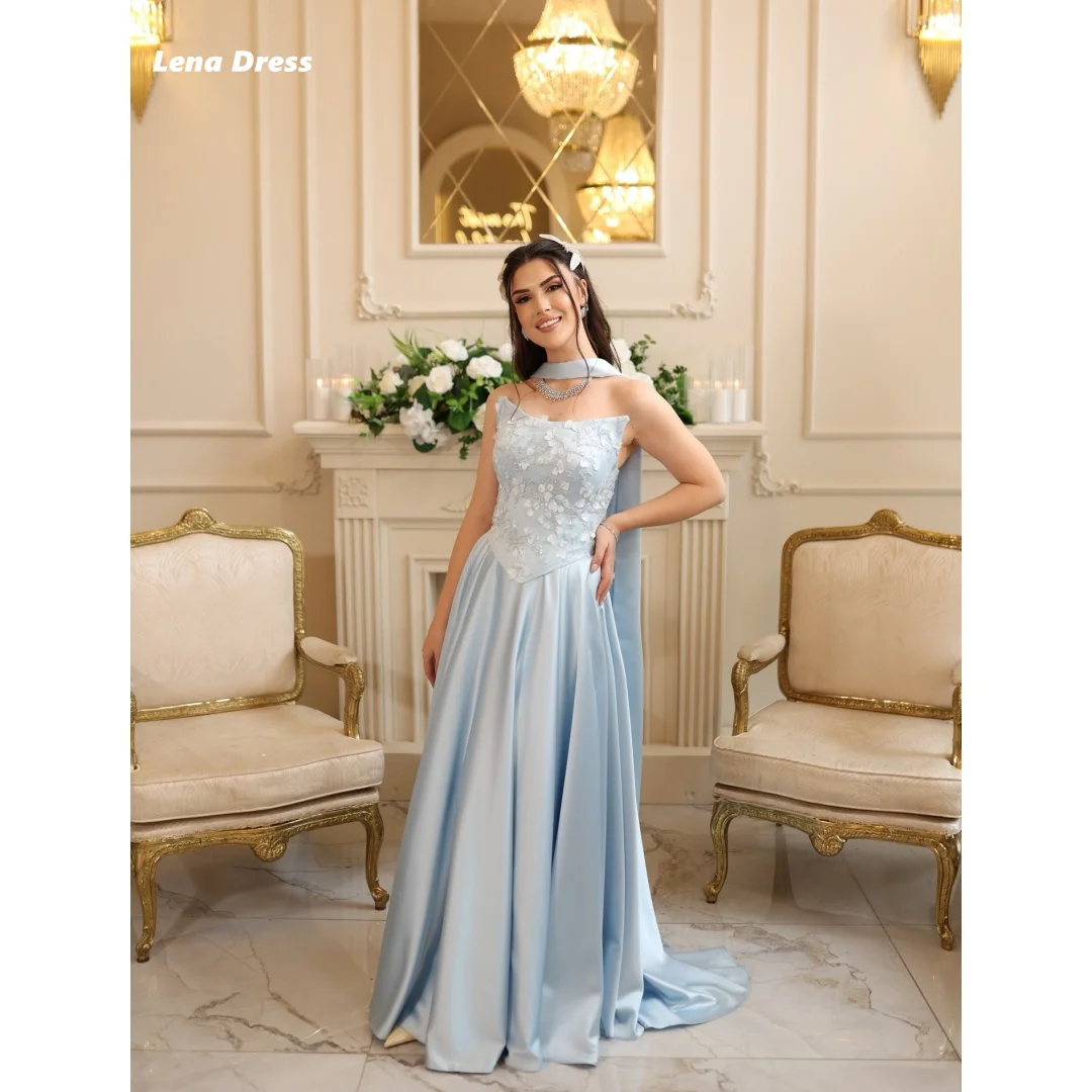 

Lena Satin Luxurious Women's Evening Dresses 2025 Luxury Women Evening Dress Sky Blue Shawl Party Dresses for Special Occasions