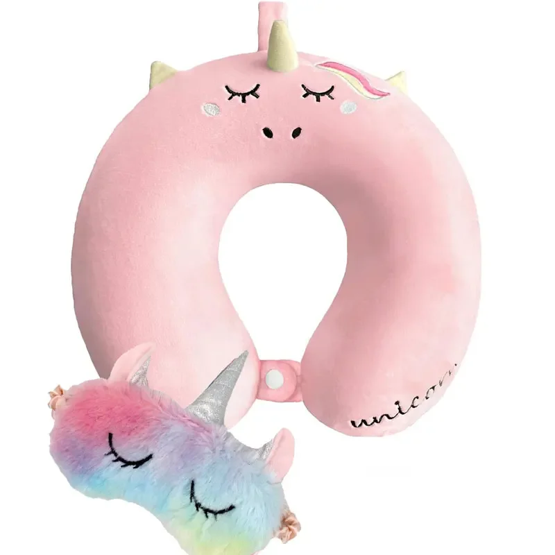 Neck Travel Pillow for Kids Adult U-Shaped Unicorn Airplane Memory Foam Pillow with Cute Sleep Mask Travelling Sleeping Pillow