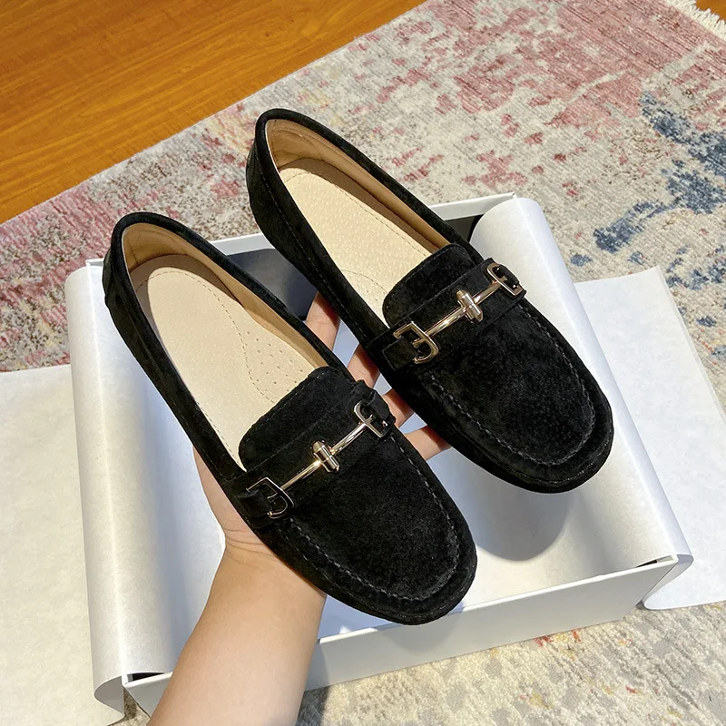 Genuine Cow leather mocasines women chains flats shoes ladies espadrilles slip on loafers metal decoration cowhide shoes woman